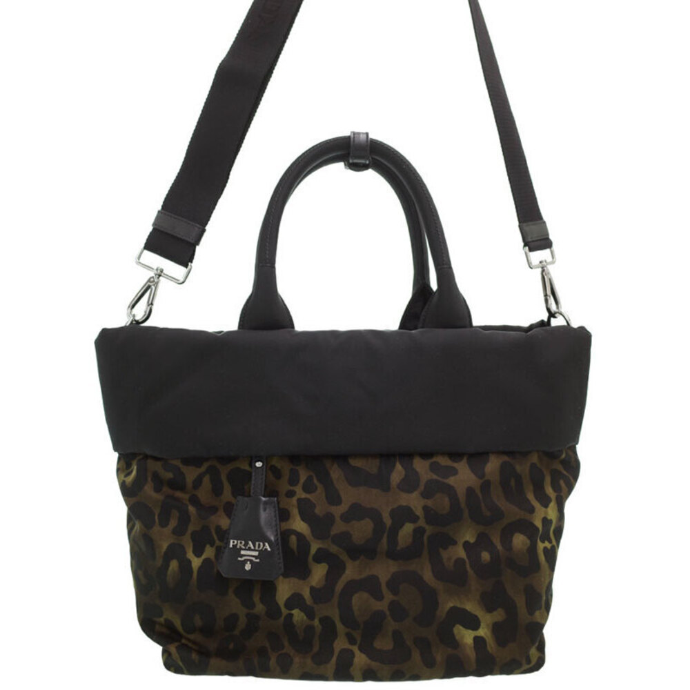 Prada Tessuto reversible tote bag leopard camouflage Yellow Black